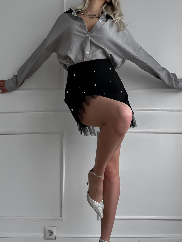 Jupe patineuse en tulle brodé