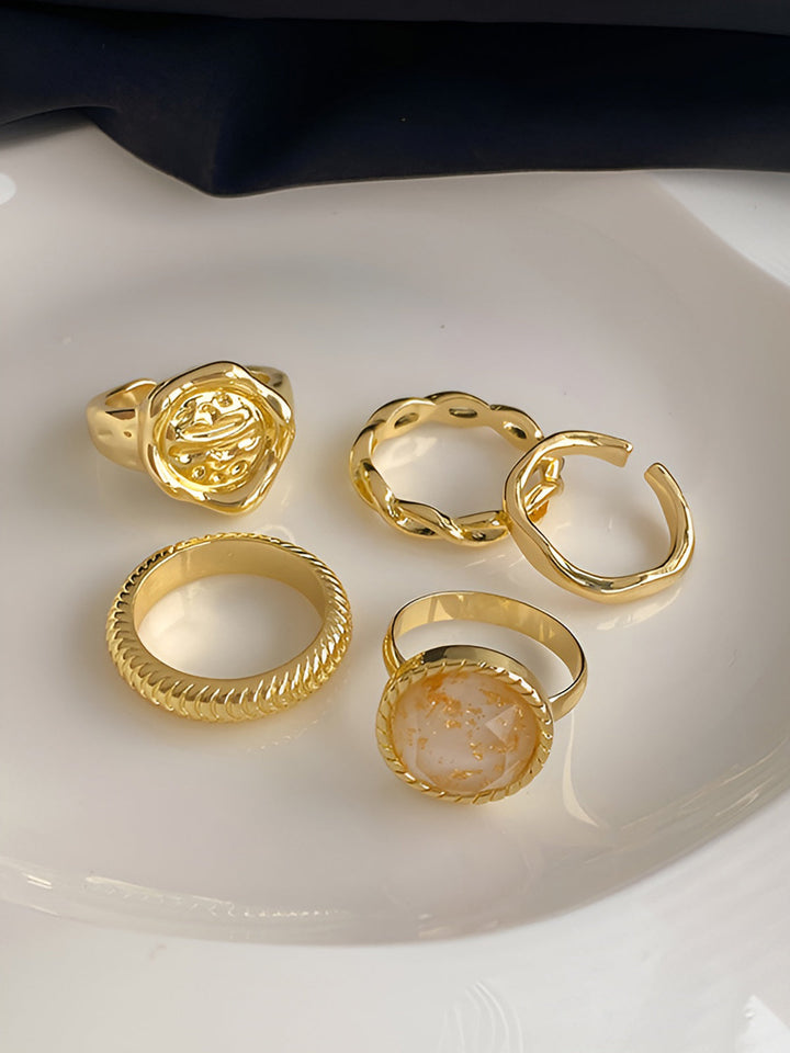 5pcs Bague Hoop Dorée Haut de Gamme