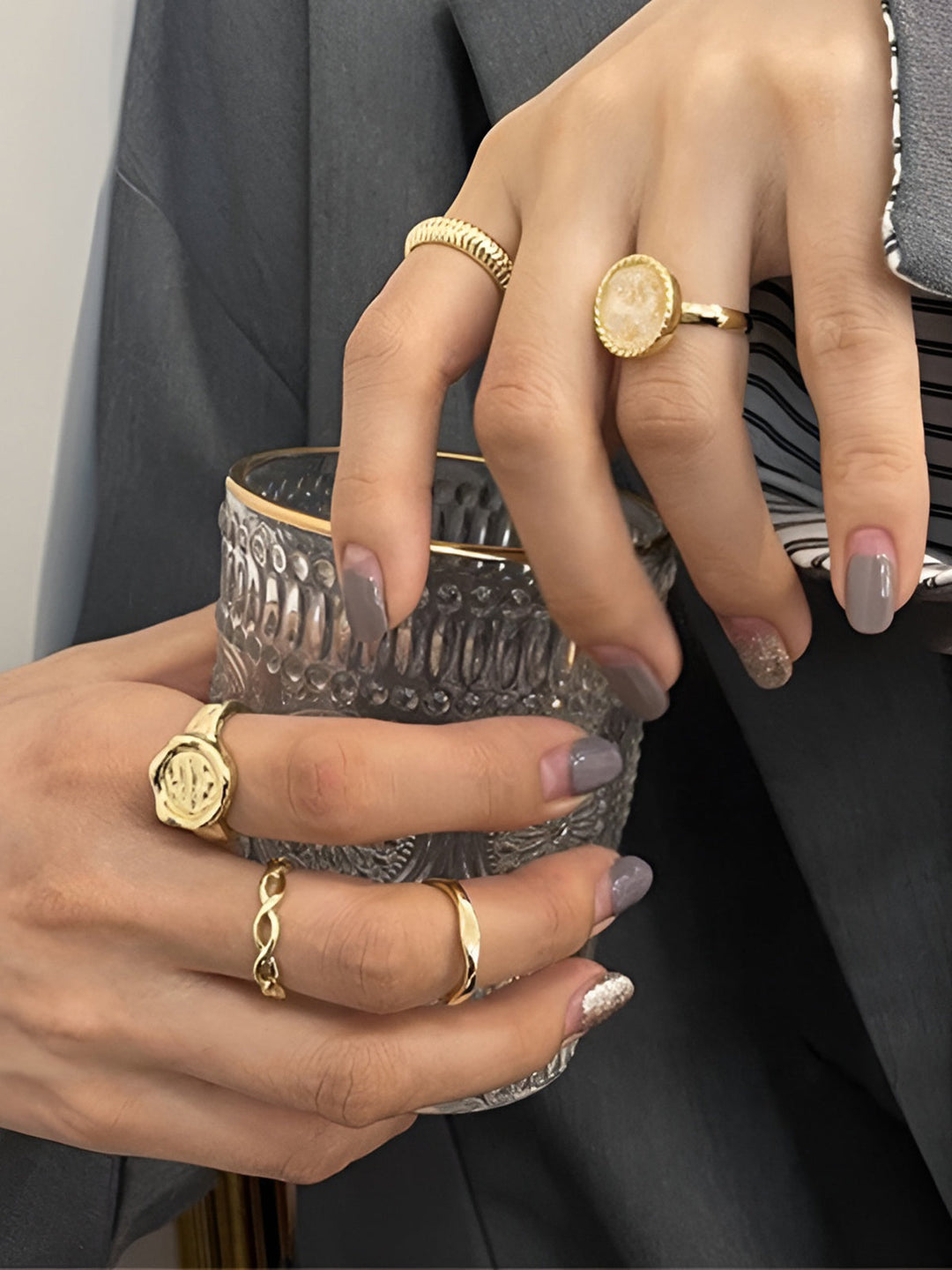 5pcs Bague Hoop Dorée Haut de Gamme