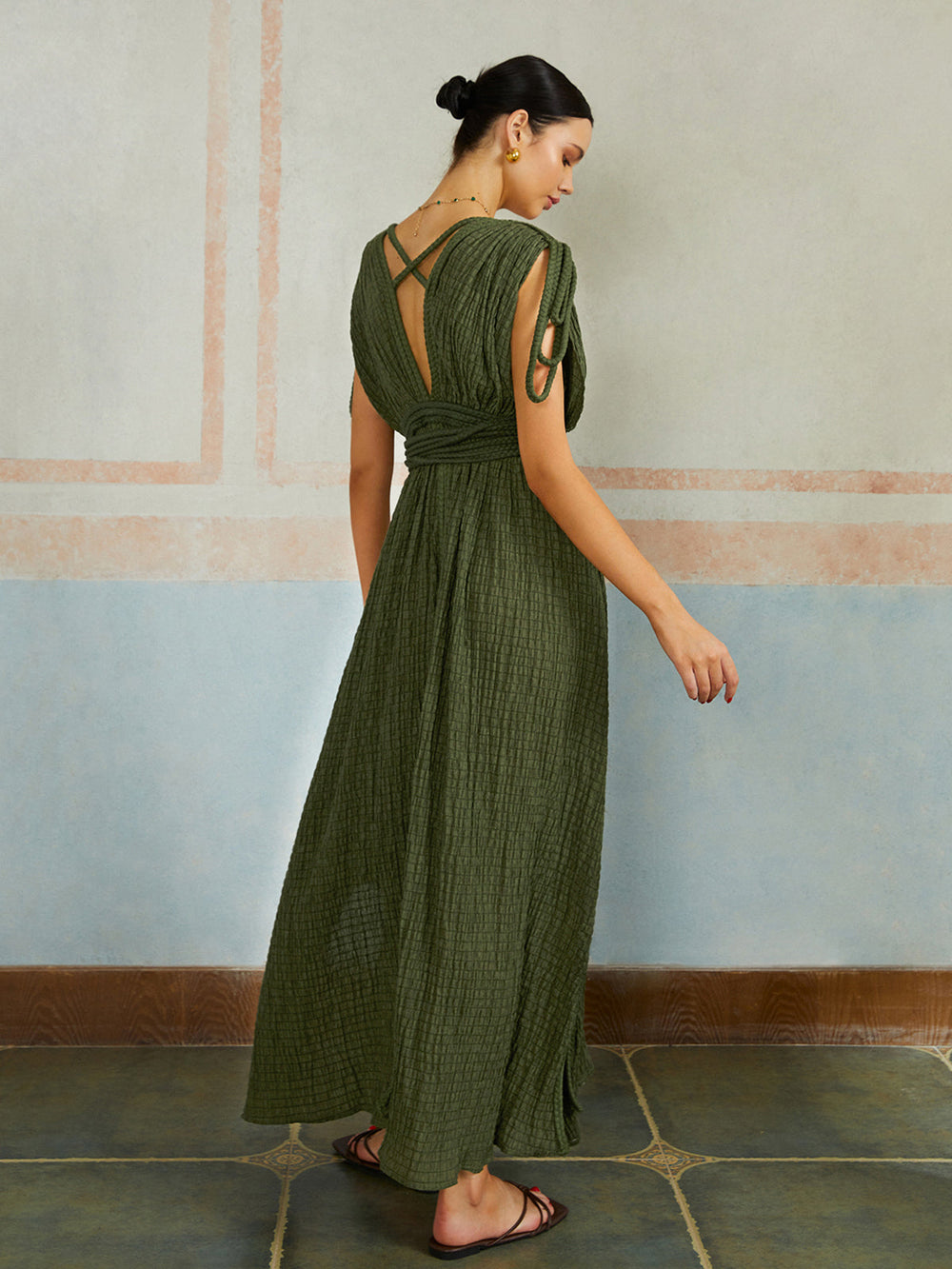 Robe Longue Plissée Ceinturée Décontractée
