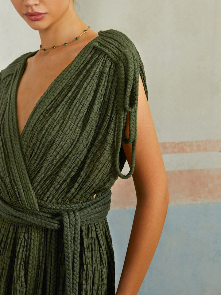 Robe Longue Plissée Ceinturée Décontractée