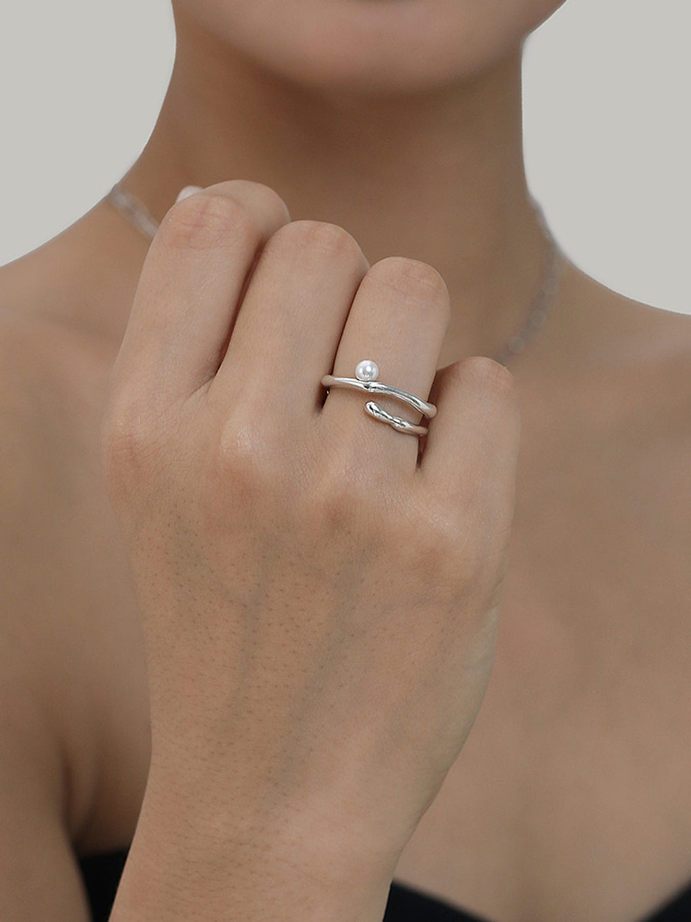 1pc Bague Anneau Ouverte Perle Artificielle