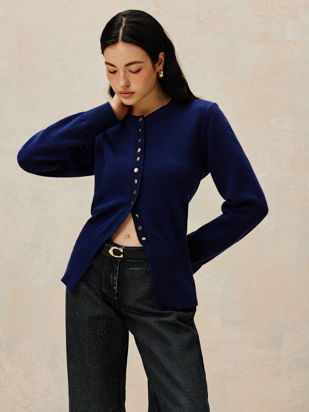 Cardigan en jersey à col rond et à boutons