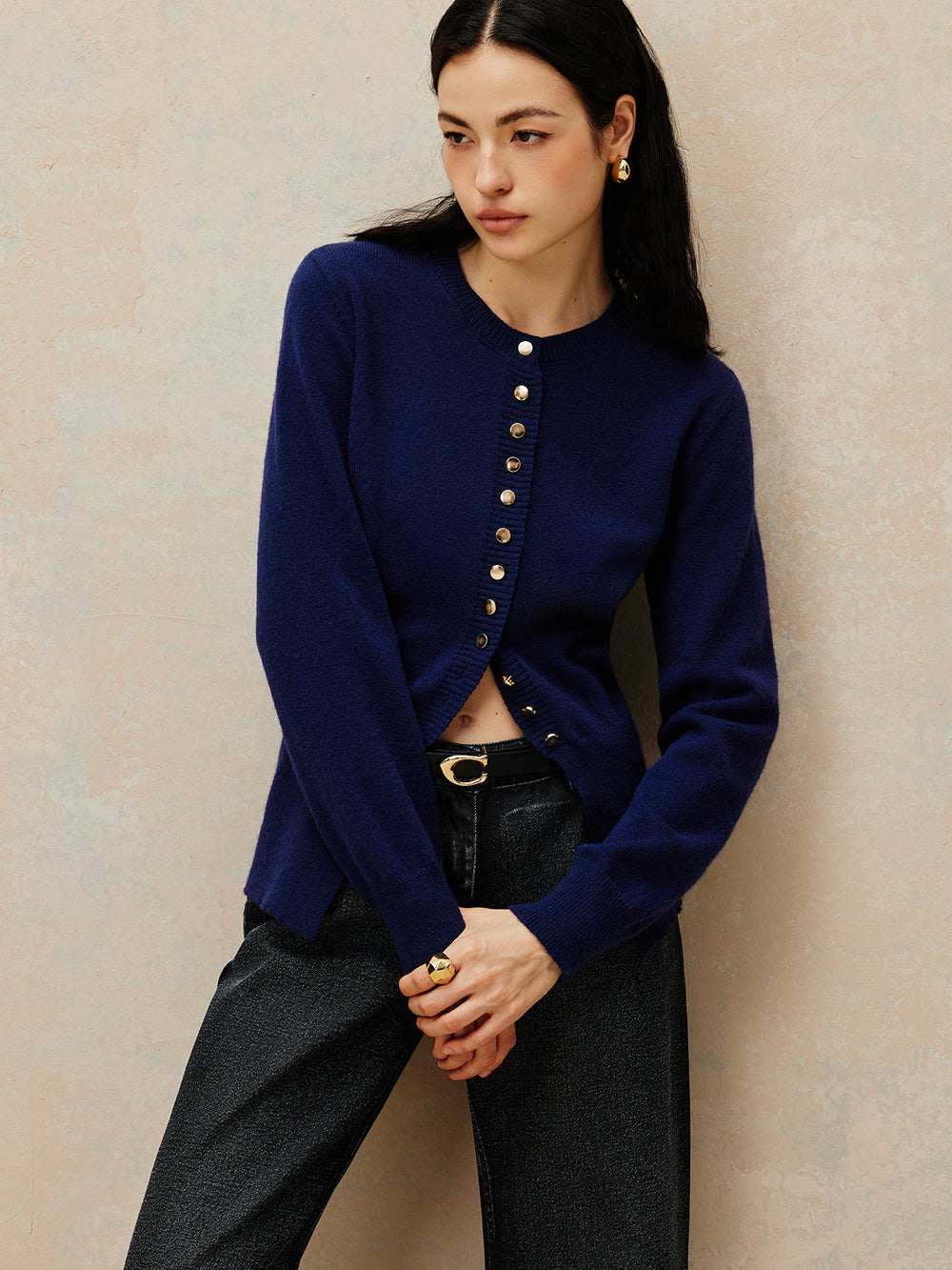 Cardigan en jersey à col rond et à boutons