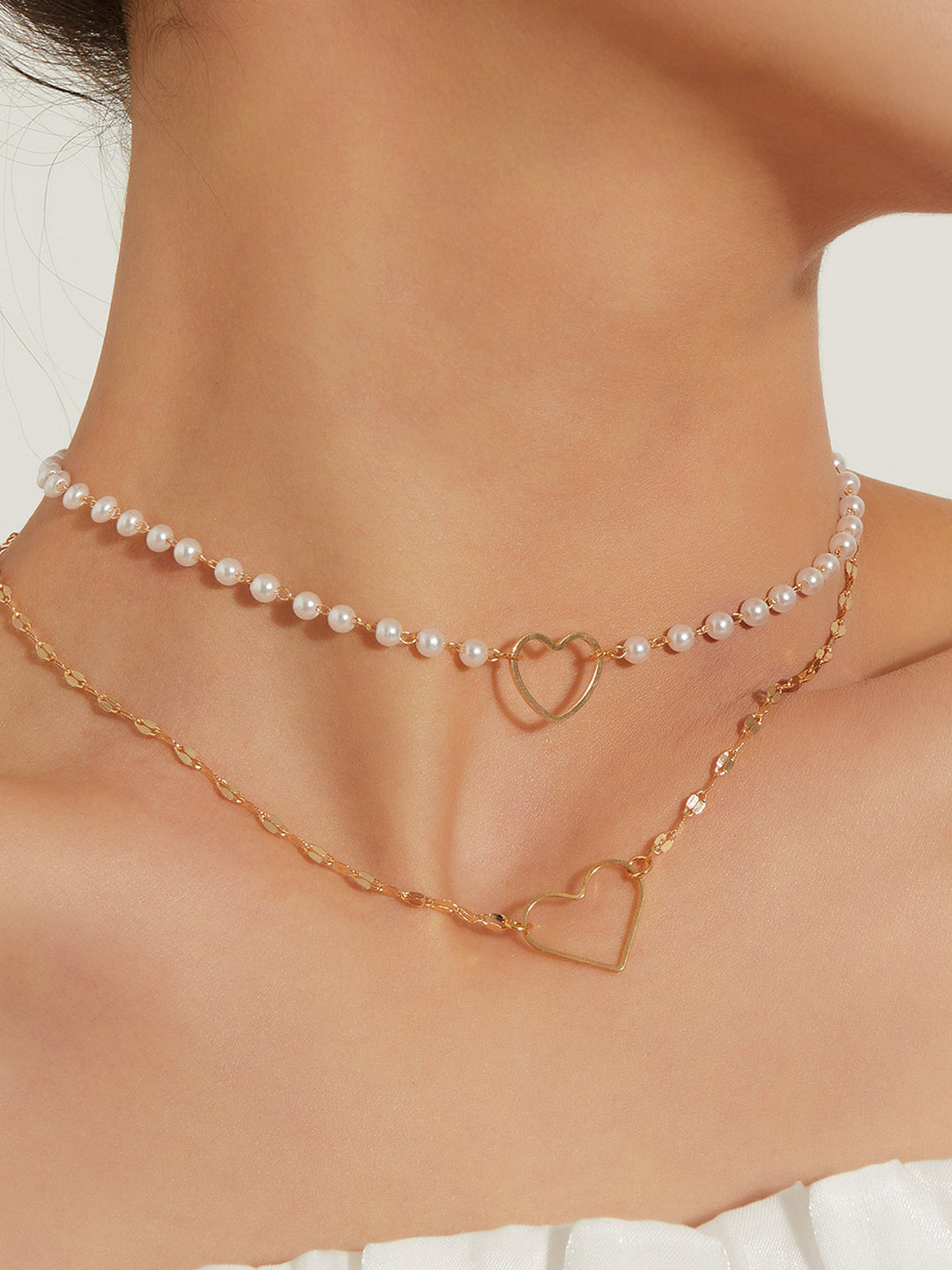 Collier Pendentif Cœur en Perle Double Couche