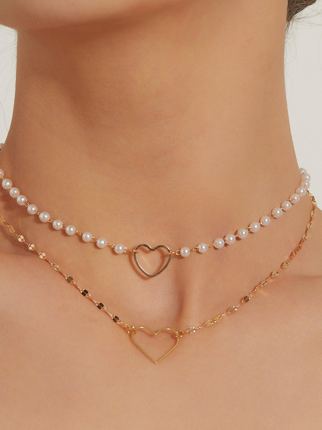 Collier Pendentif Cœur en Perle Double Couche