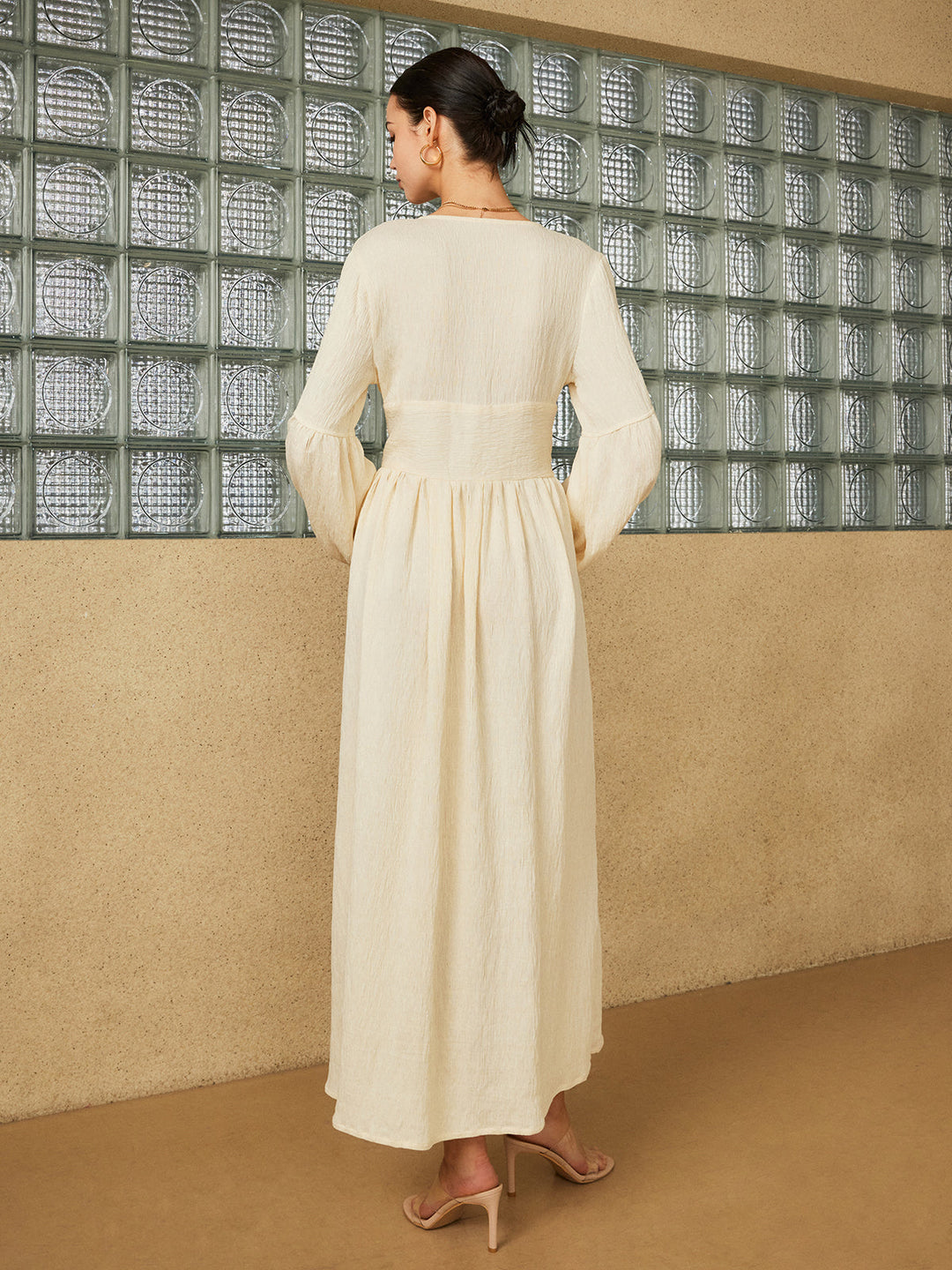 Robe Longue Bohème à Manches Boutonnées et Fente