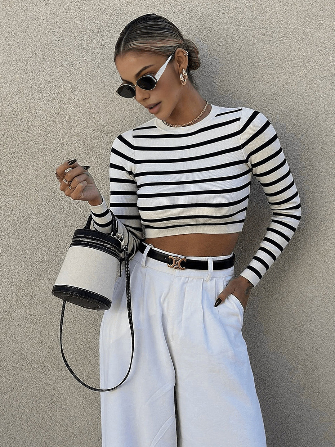 Haut Court en Maille Bodycon Rayé