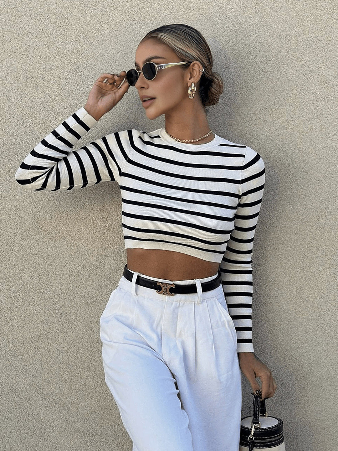 Haut Court en Maille Bodycon Rayé