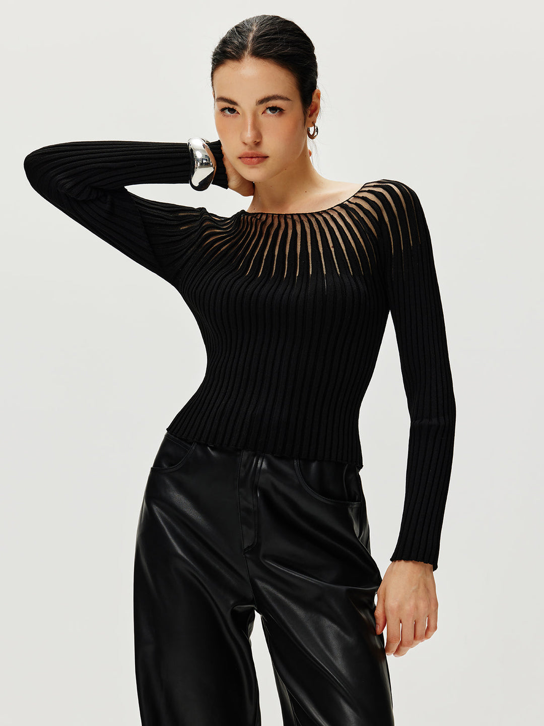 Sweater creusé côtelé