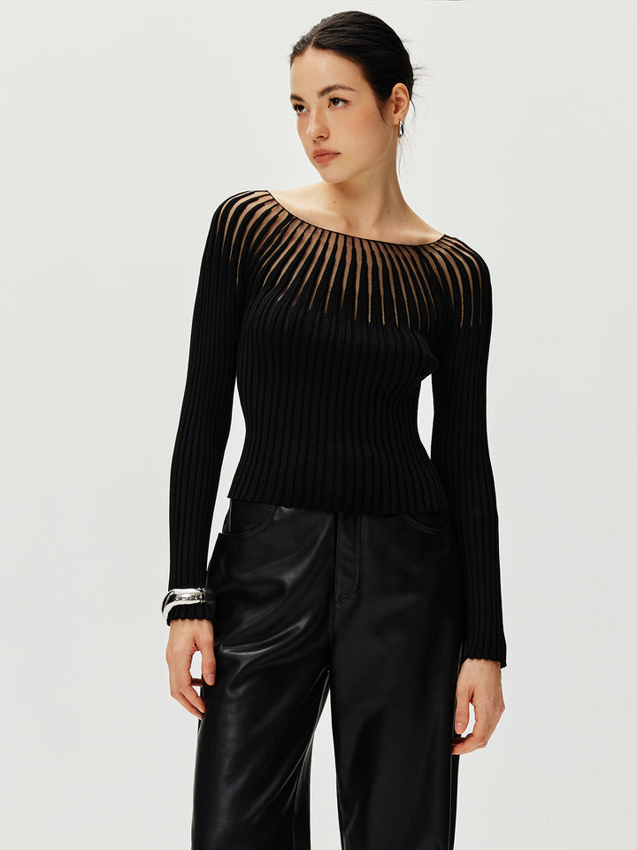 Sweater creusé côtelé