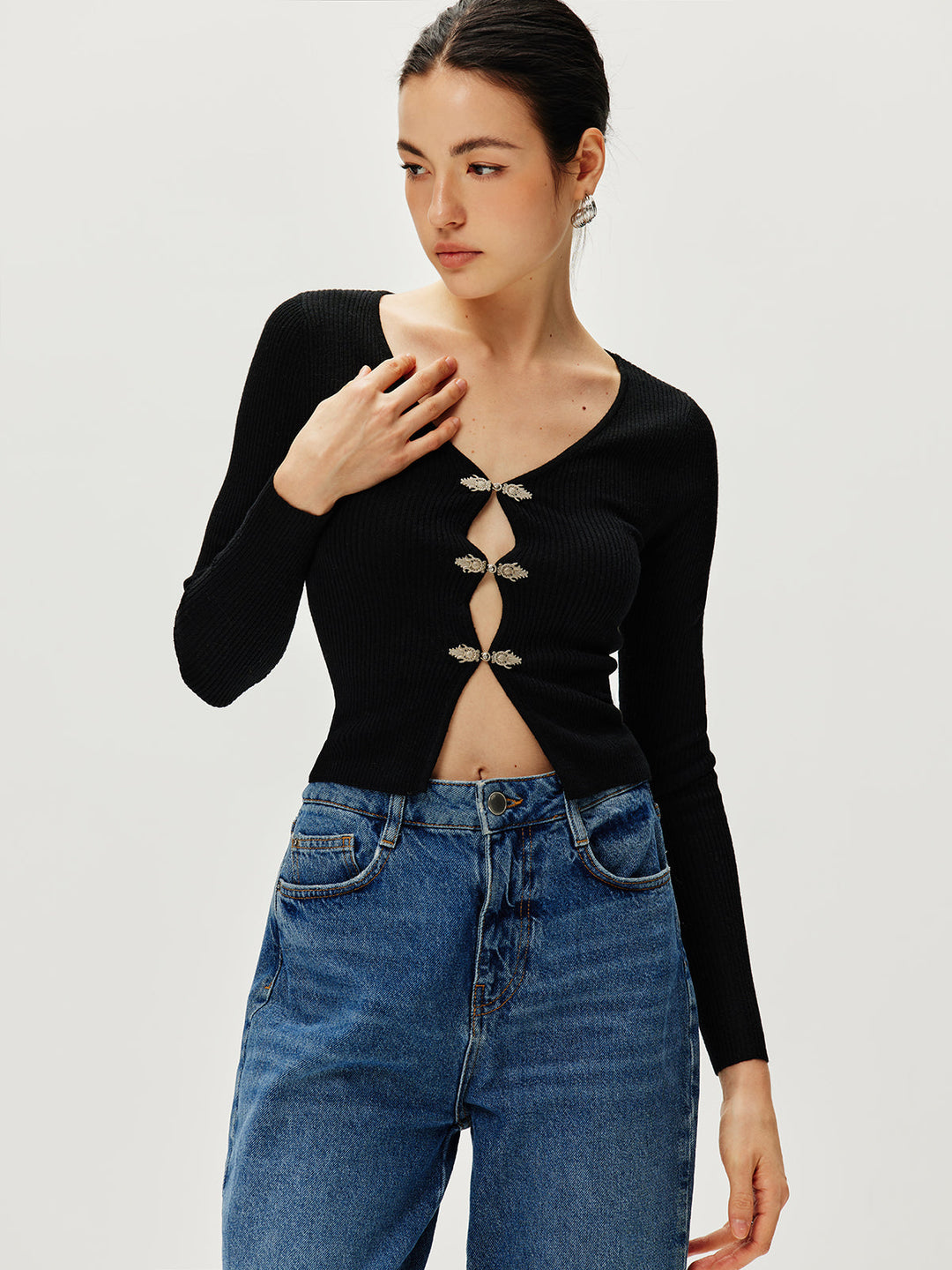 Sweater Boutonné Manches Longues