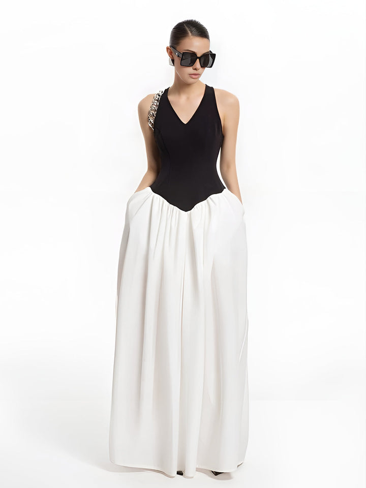 Robe mi-transparente à panneaux color block et poches
