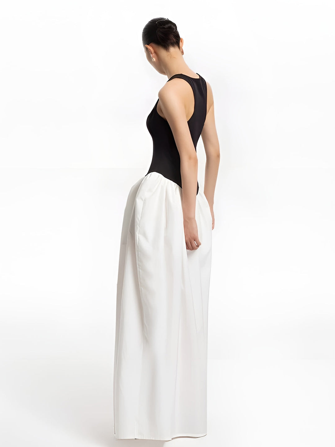 Robe mi-transparente à panneaux color block et poches