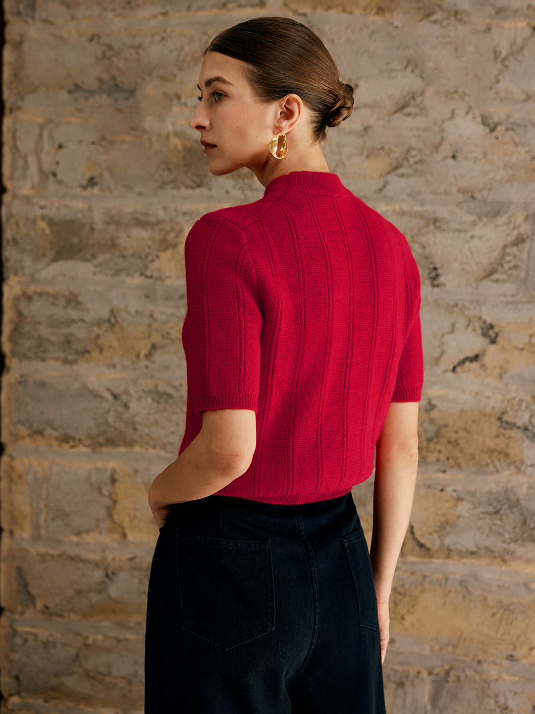 Haut en tricot côtelé uni rétro