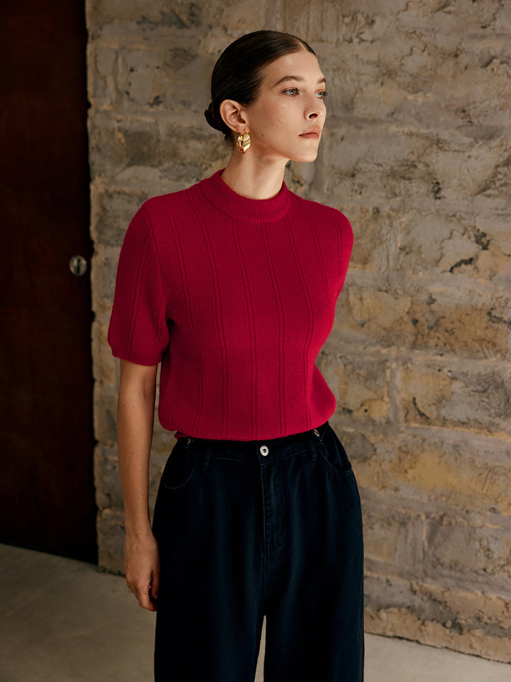 Haut en tricot côtelé uni rétro