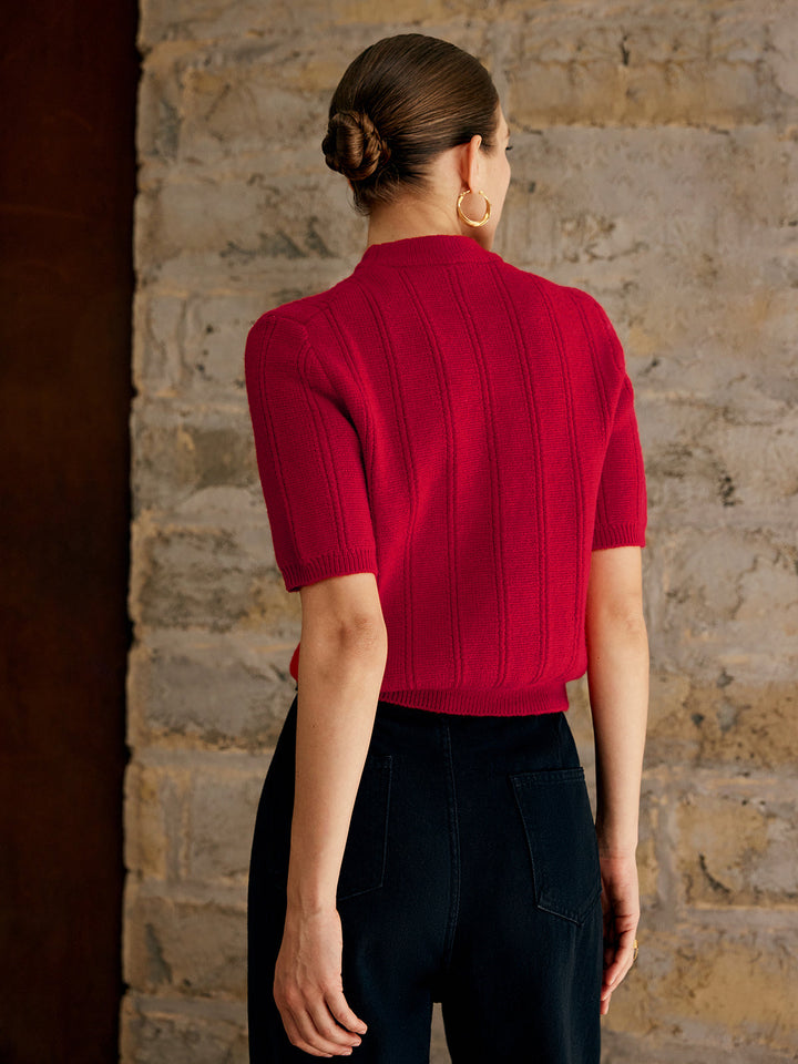 Haut en tricot côtelé uni rétro