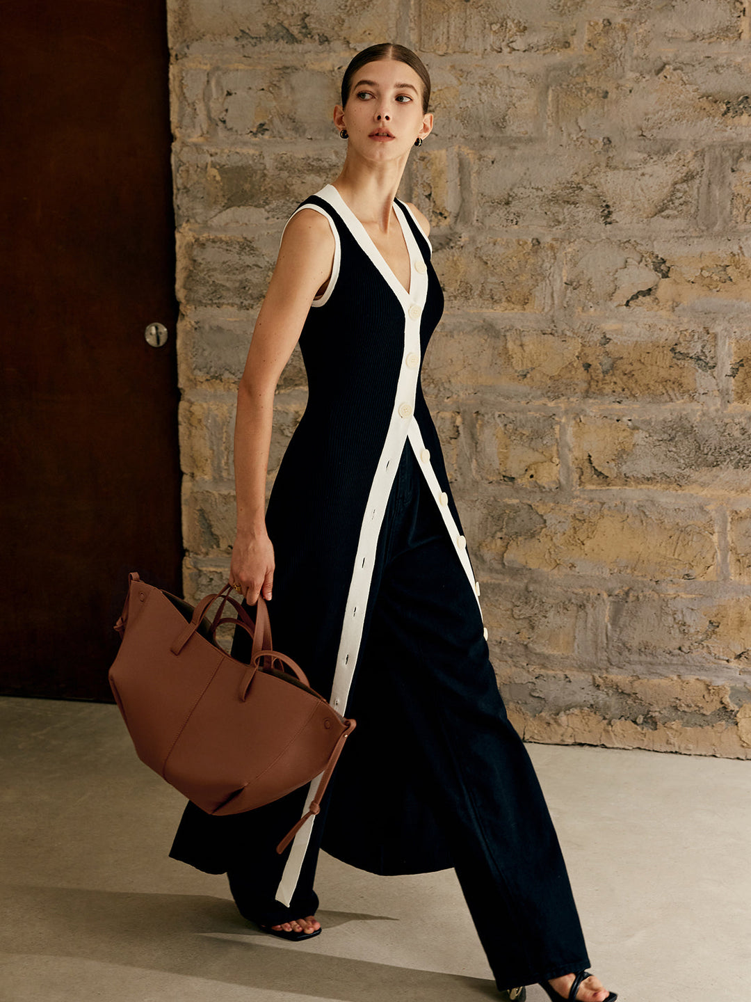 Robe Pull Col Roulé à Bordure Contrastante