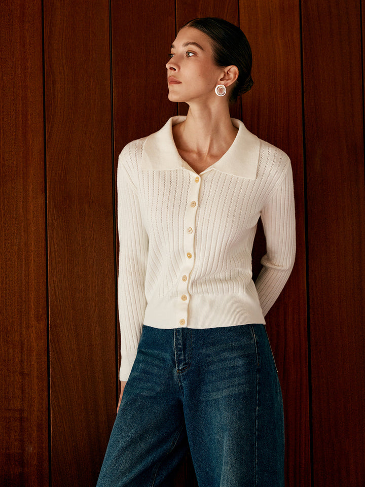 Cardigan en tricot à revers en mélange de laine