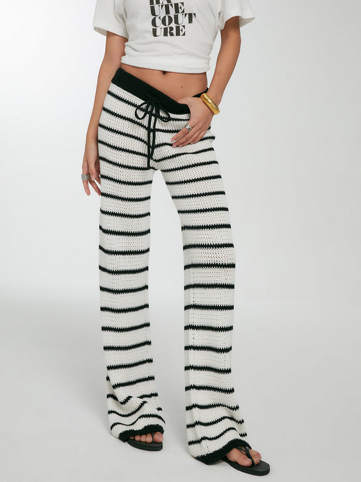 Pantalons en tricot à cordon de serrage rayé