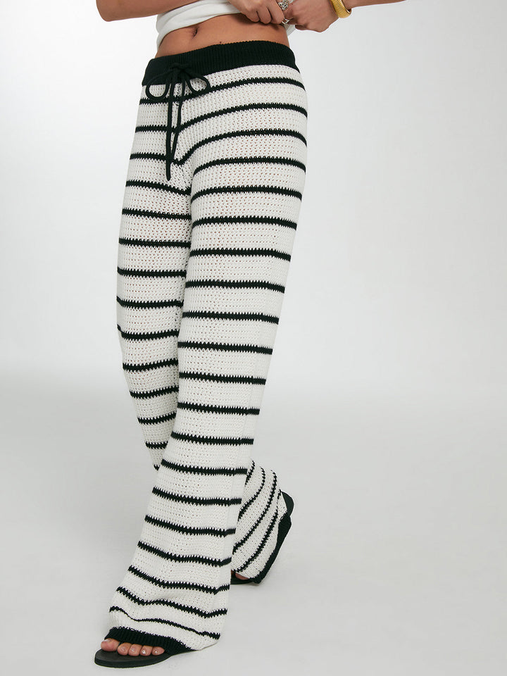 Pantalons en tricot à cordon de serrage rayé