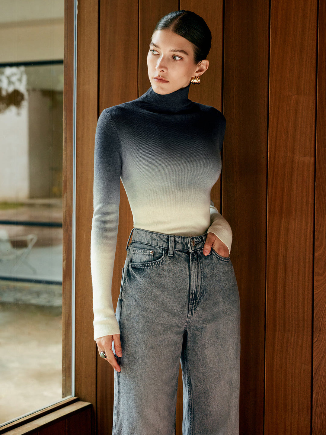 Haut Tricot Ajusté Dégradé en Mélange Laine