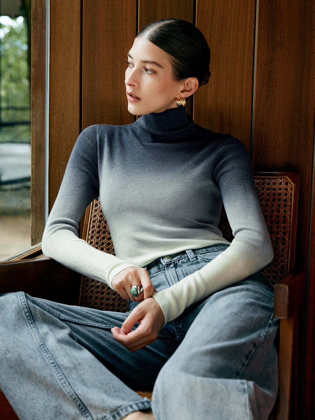 Haut Tricot Ajusté Dégradé en Mélange Laine