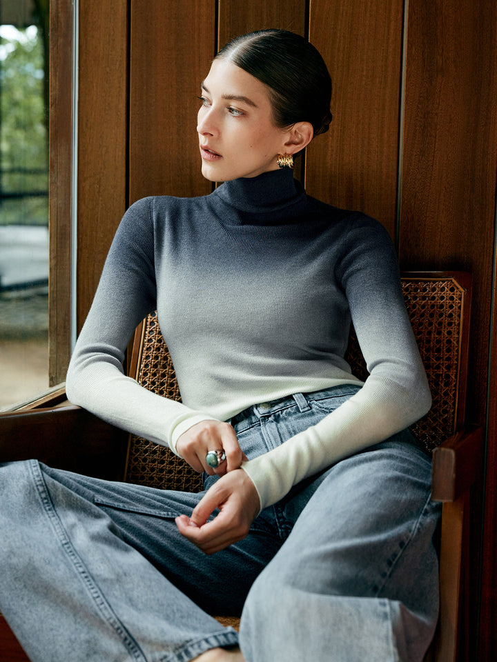 Haut Tricot Ajusté Dégradé en Mélange Laine
