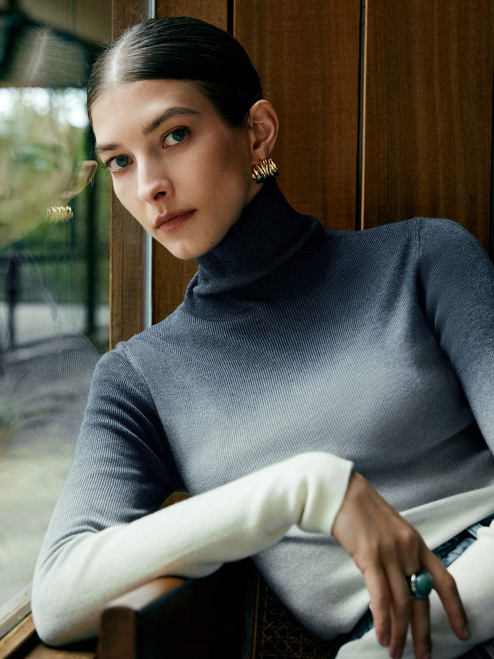 Haut Tricot Ajusté Dégradé en Mélange Laine