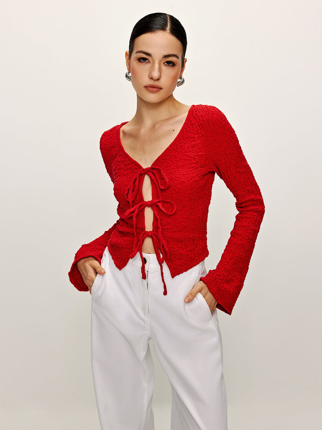 Blouse Souple en Coton Mélangé à Nouer Devant