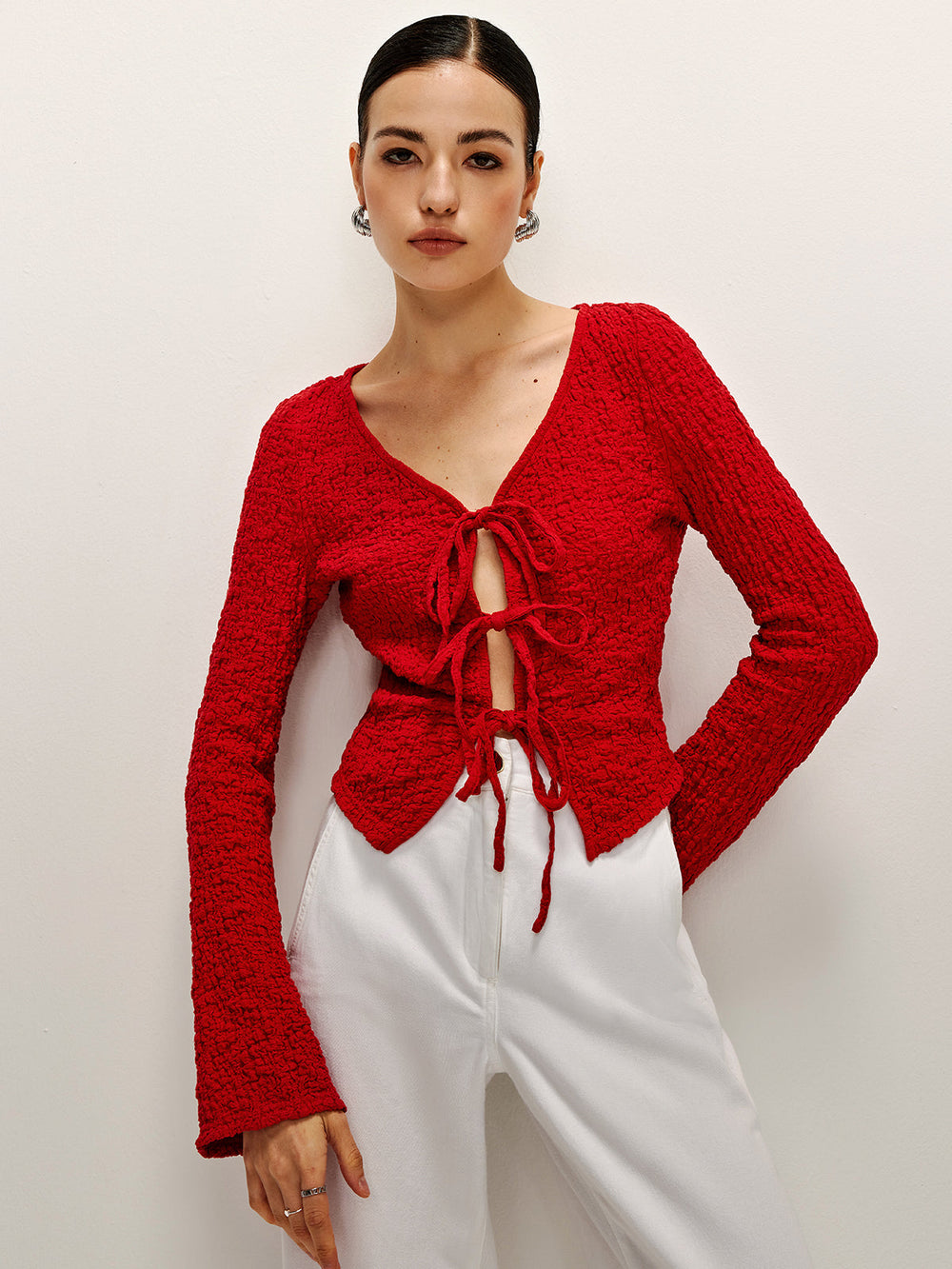Blouse Souple en Coton Mélangé à Nouer Devant
