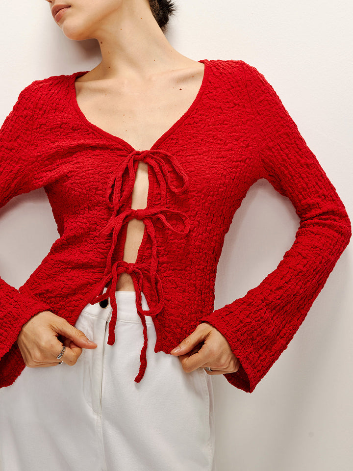Blouse Souple en Coton Mélangé à Nouer Devant