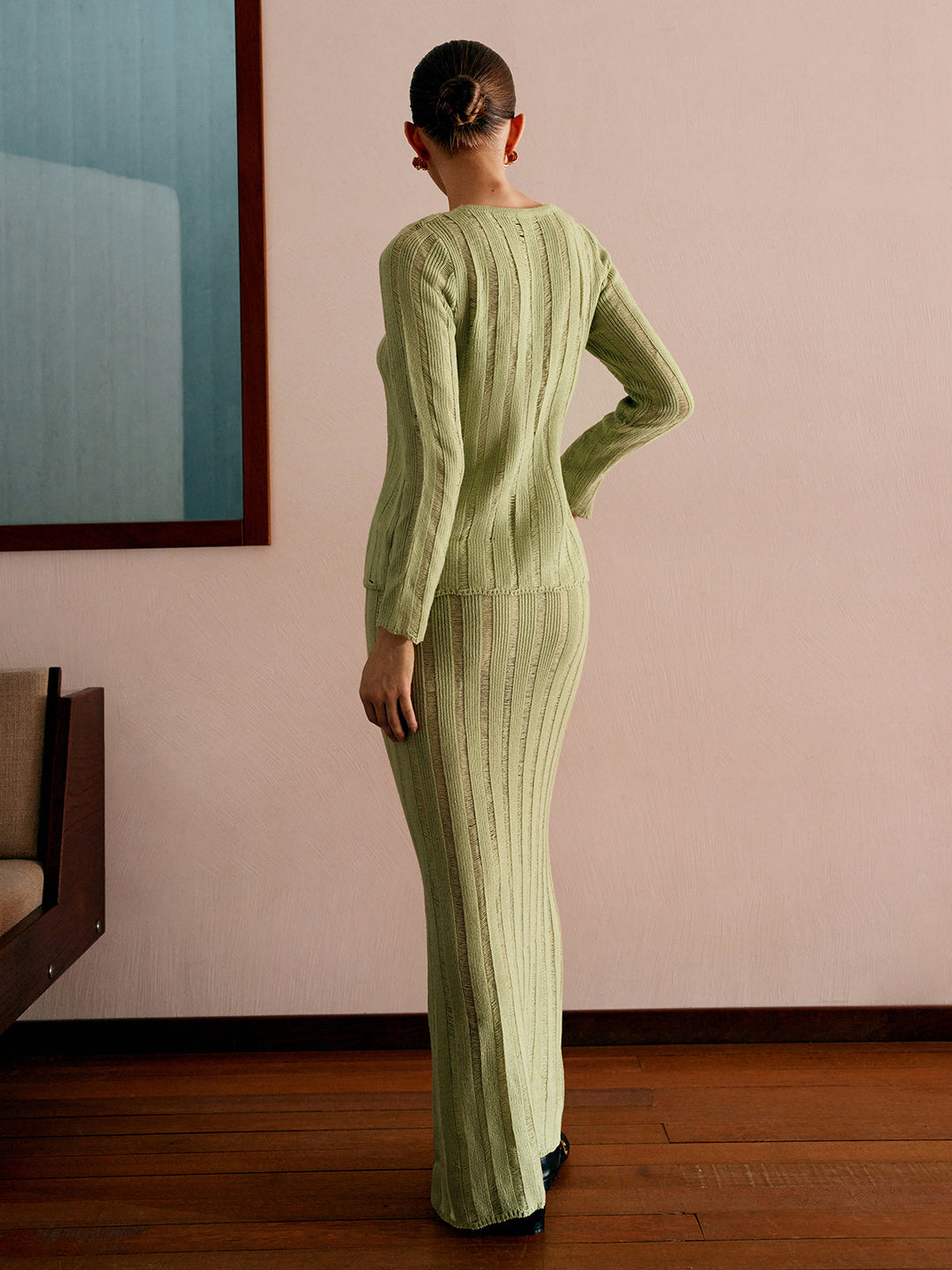 Ensemble Jupe-Sweater à Rayures fendues
