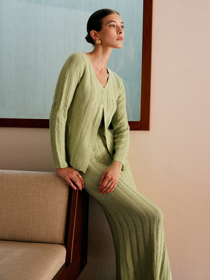 Ensemble Jupe-Sweater à Rayures fendues