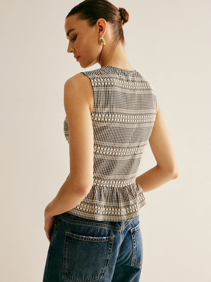 Haut sans manches à volants avec nœud à l'avant en**Plaid**