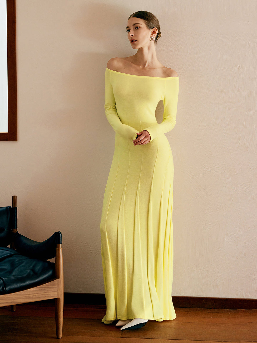 Robe Pull Col Bardot Plissée