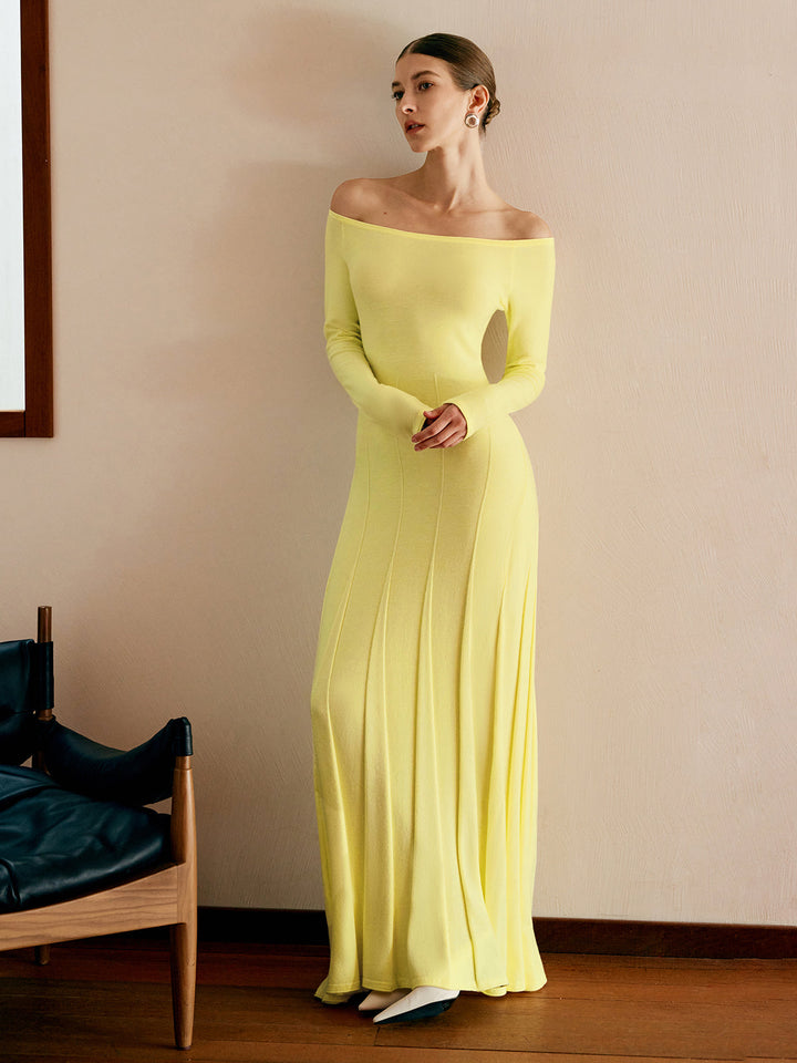 Robe Pull Col Bardot Plissée