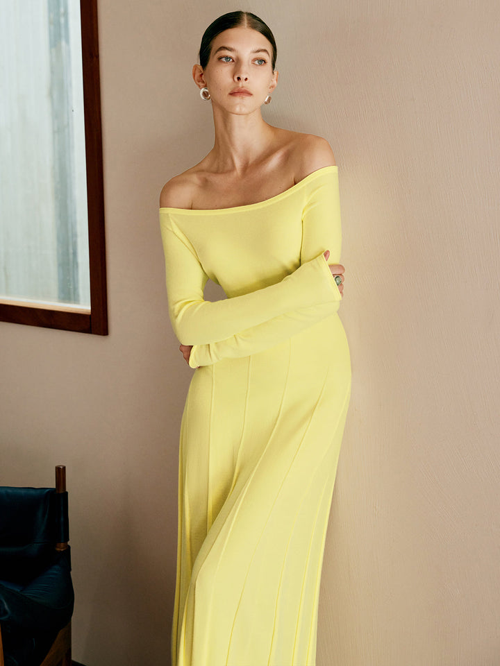 Robe Pull Col Bardot Plissée