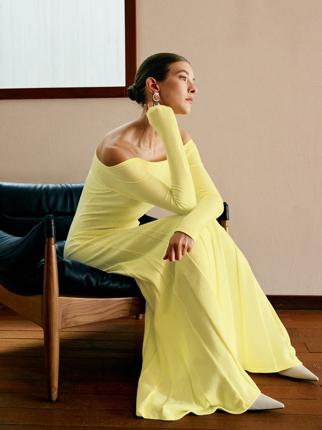 Robe Pull Col Bardot Plissée