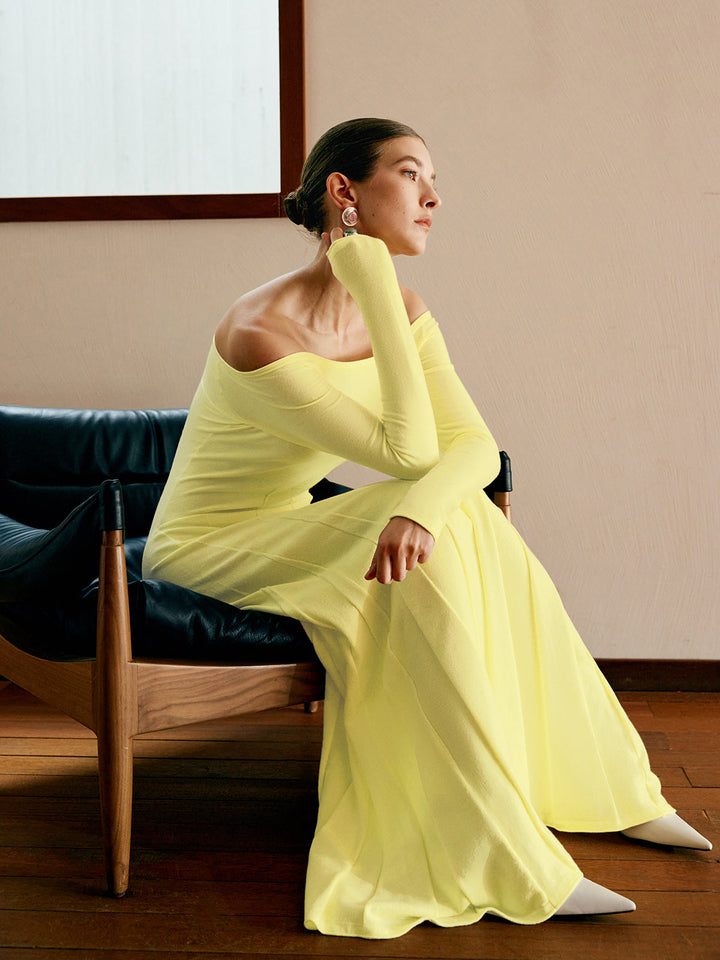 Robe Pull Col Bardot Plissée