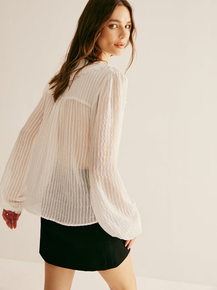 Chemise Semi-Transparente à Rayures "Ruffle Neck"