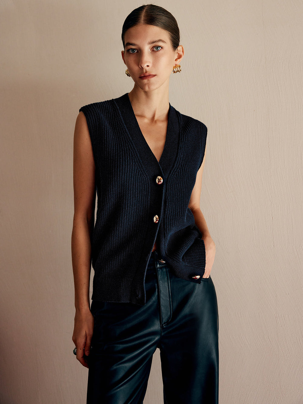 Gilet en maille côtelée mélangé coton