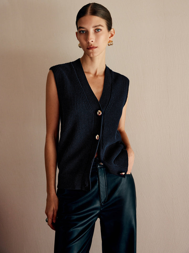 Gilet en maille côtelée mélangé coton