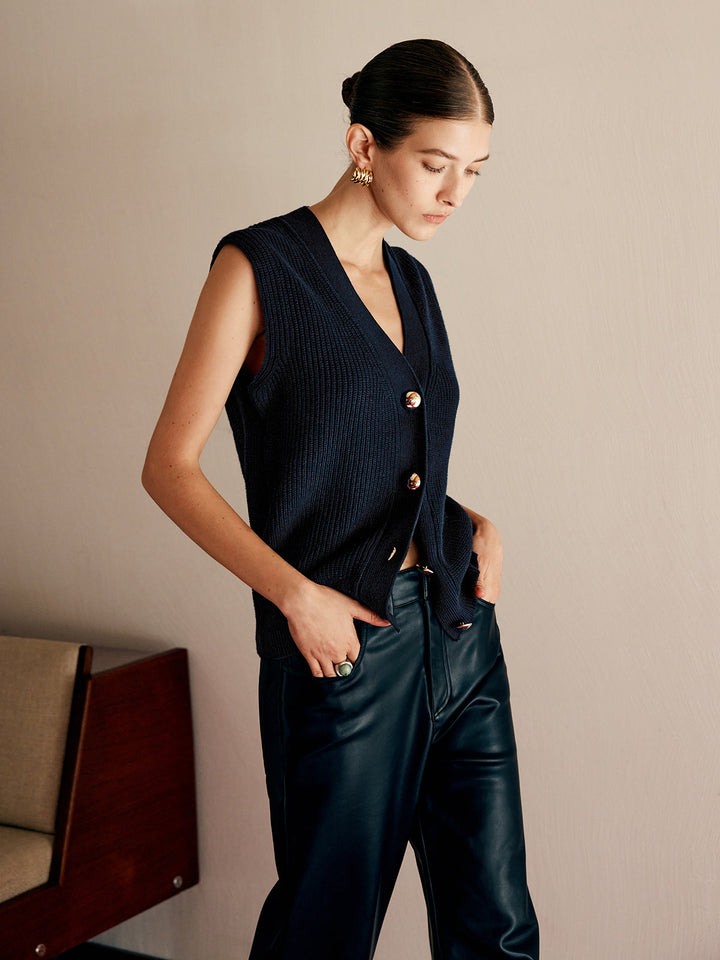 Gilet en maille côtelée mélangé coton