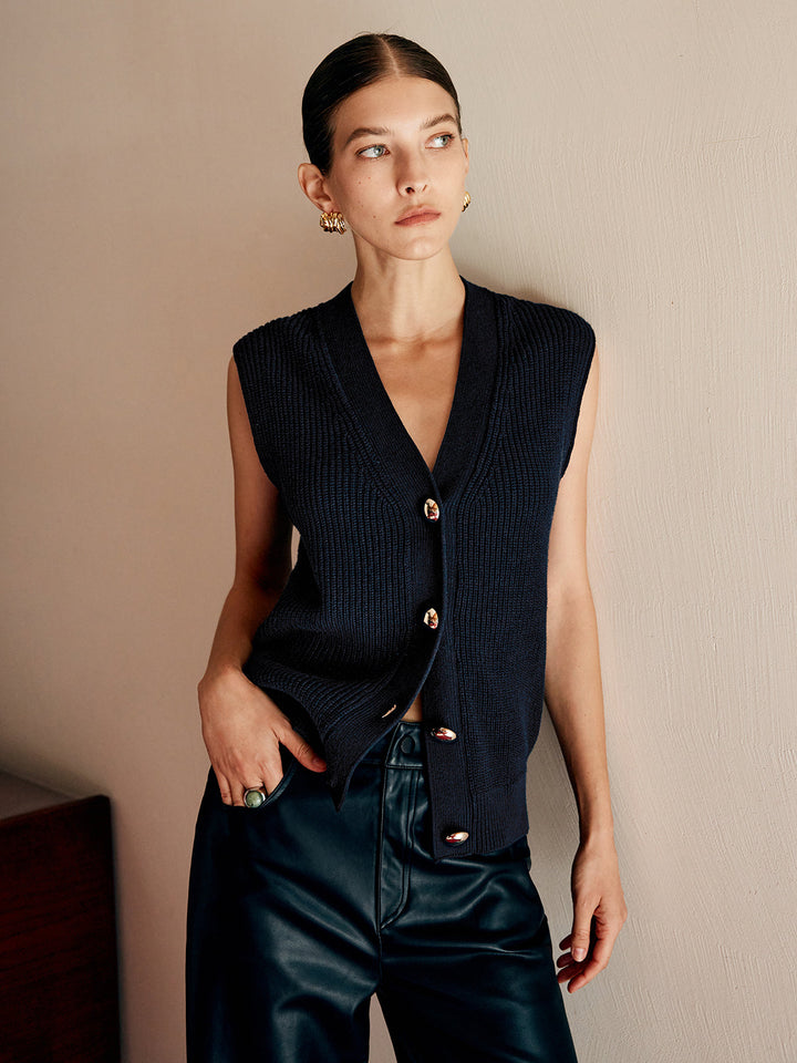 Gilet en maille côtelée mélangé coton
