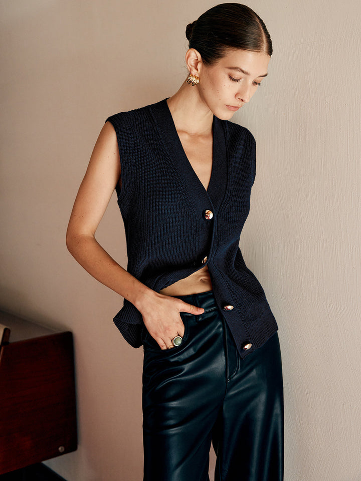 Gilet en maille côtelée mélangé coton