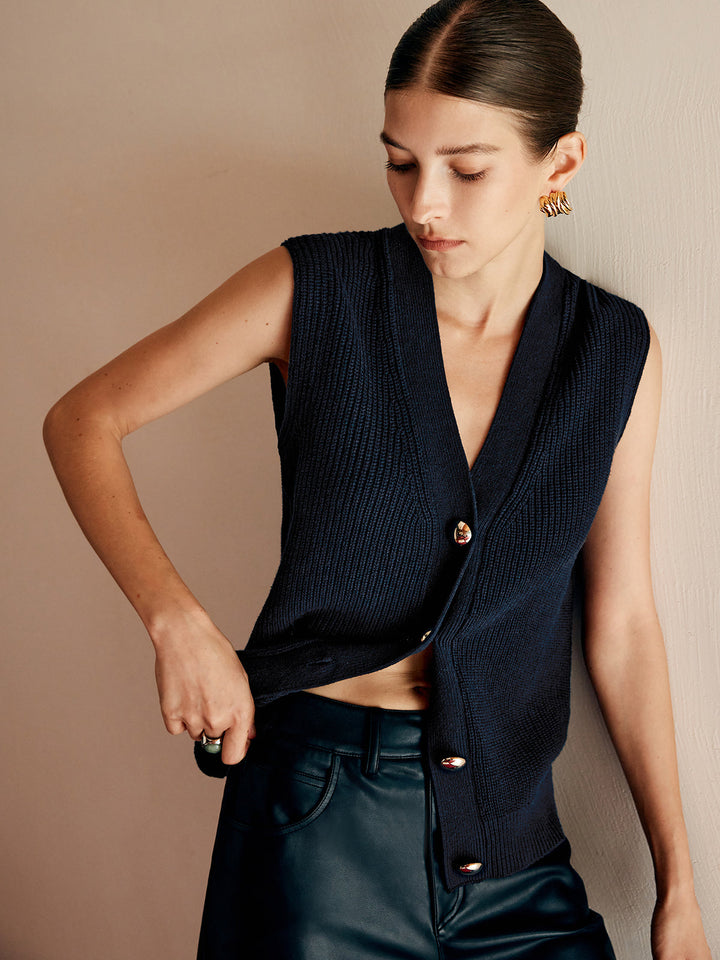 Gilet en maille côtelée mélangé coton