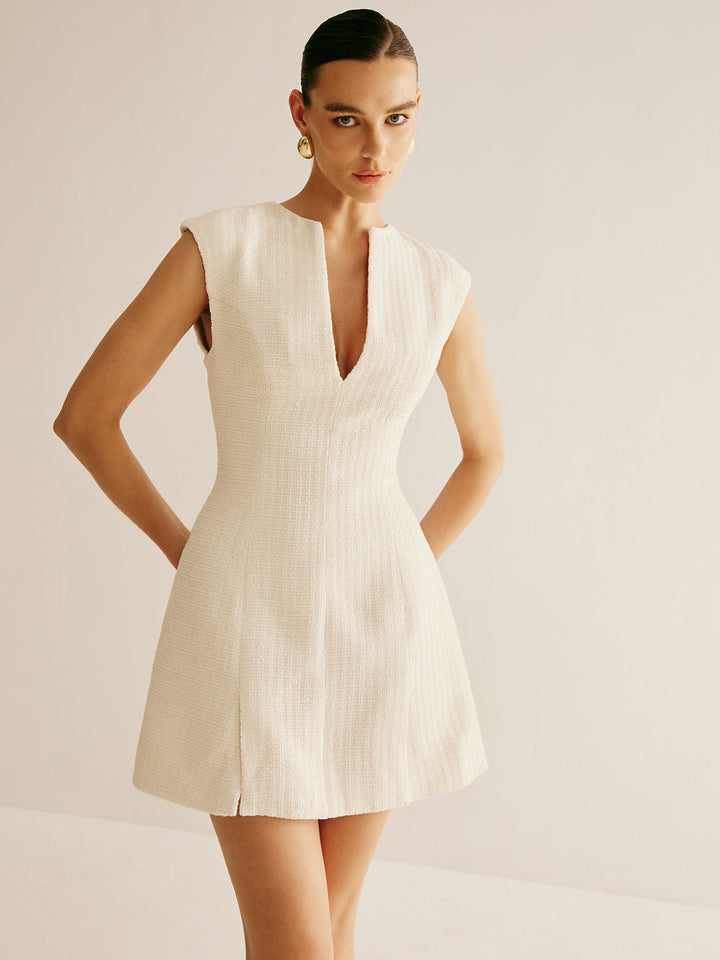 Robe Courte Tweed à Fermeture Éclair