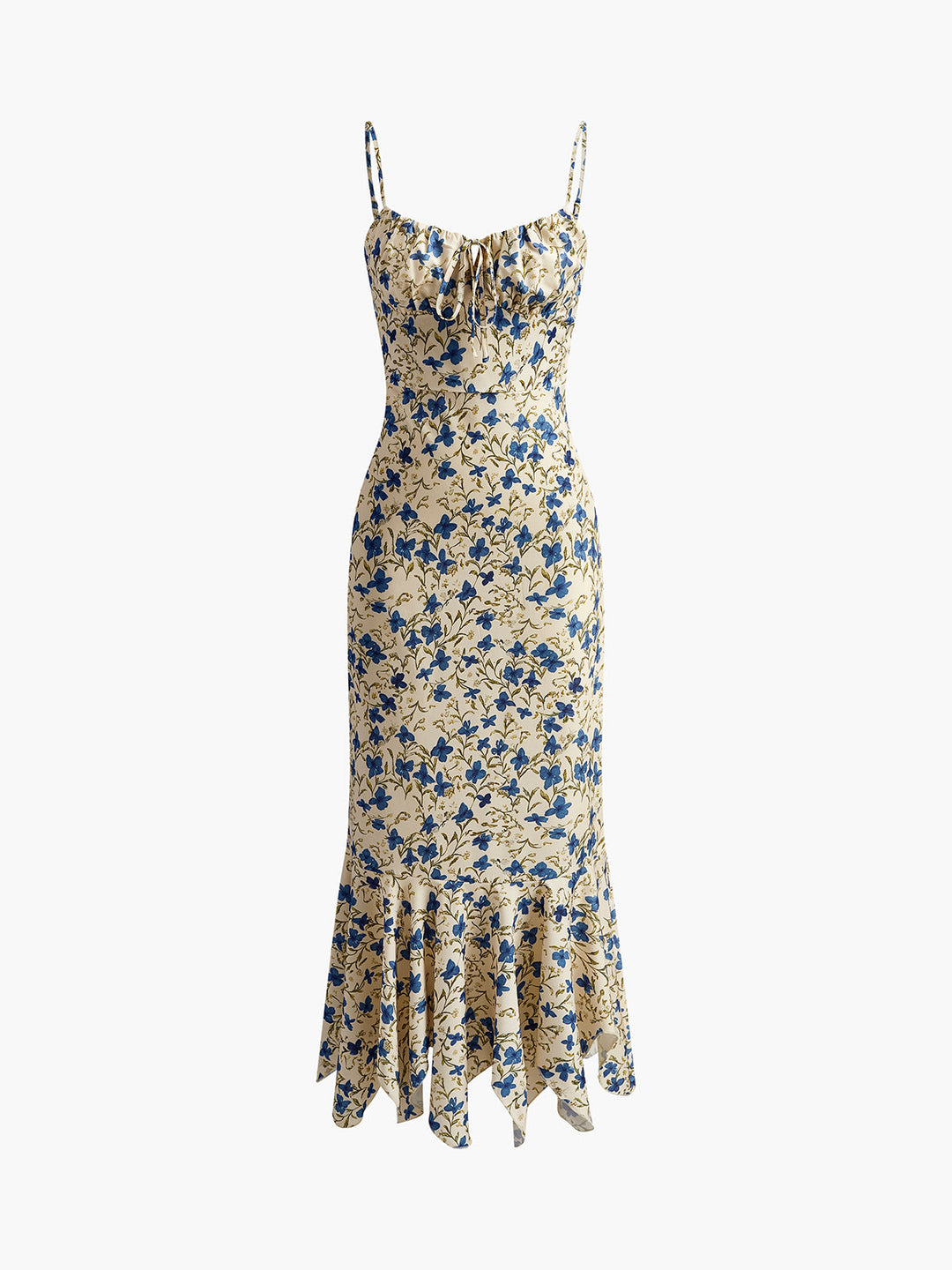 Robe Longue à Imprimé Floral avec Ourlet Irrégulier Noué