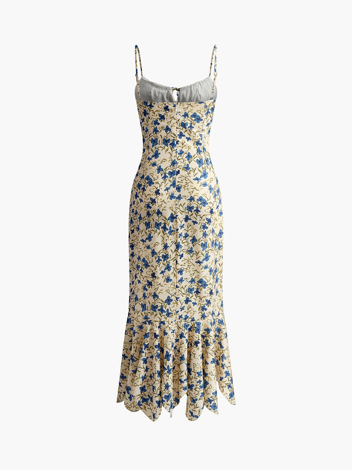 Robe Longue à Imprimé Floral avec Ourlet Irrégulier Noué